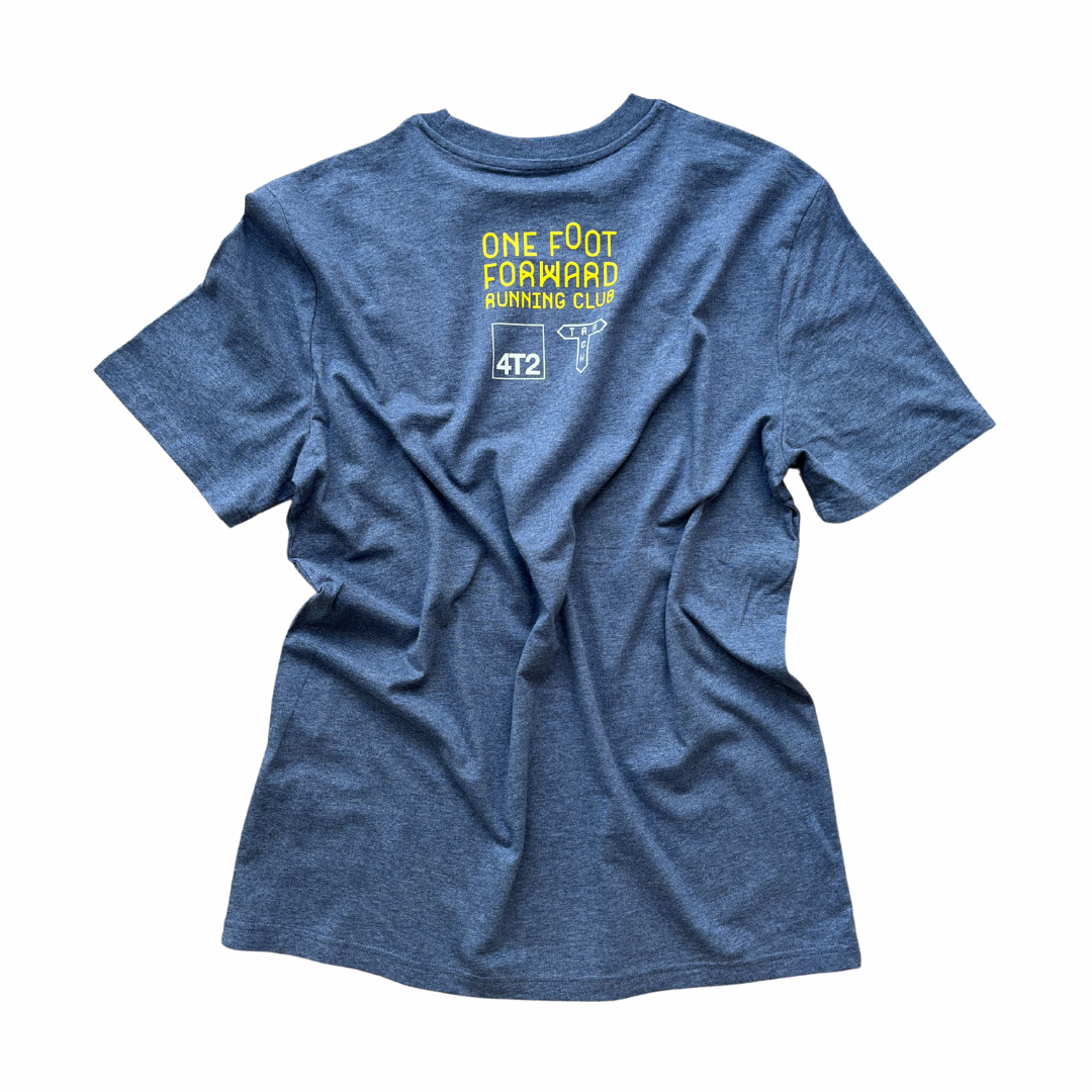 tee, don't run in cotton x track brewing, heather blue, archive.