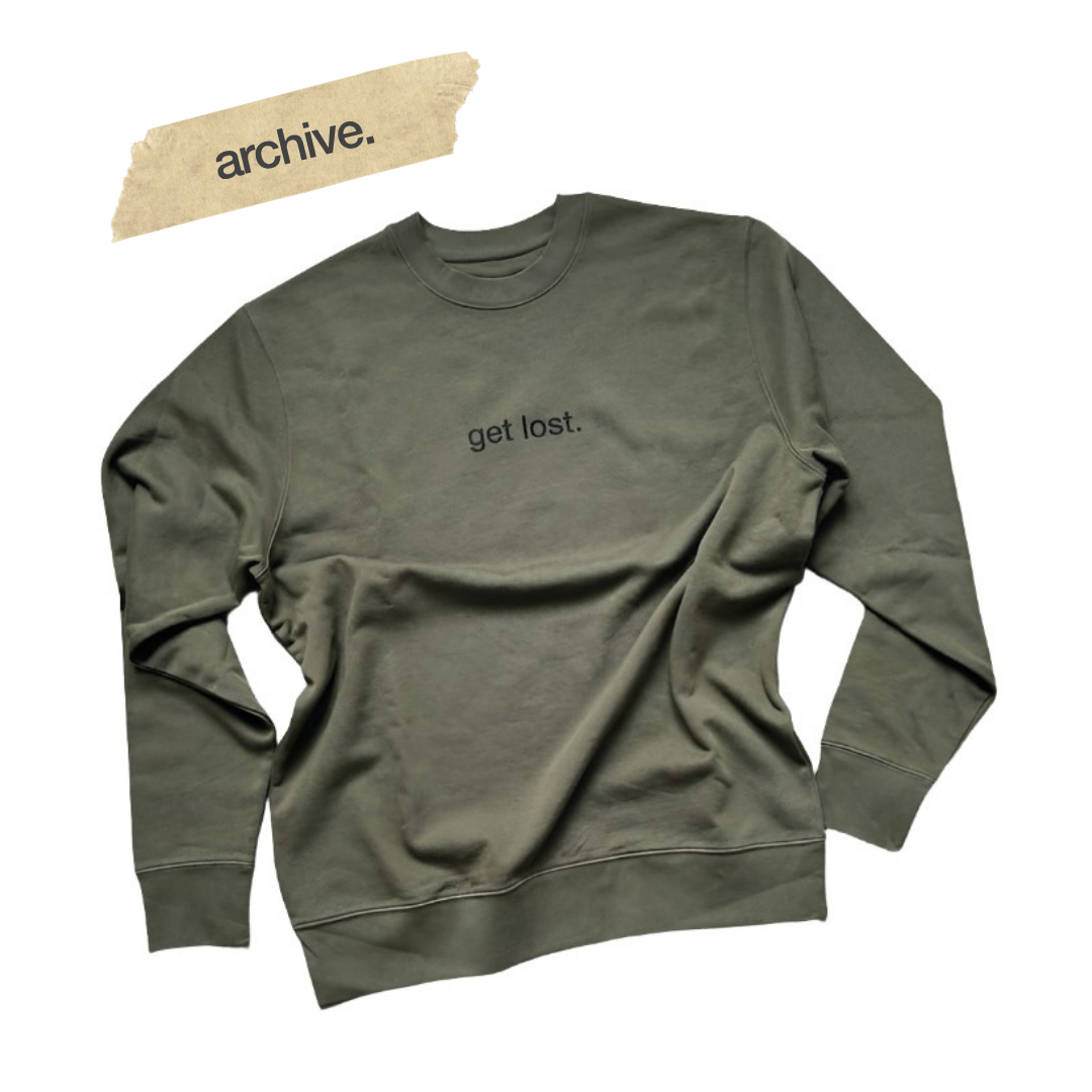 sweater, get lost, army green, archive.
