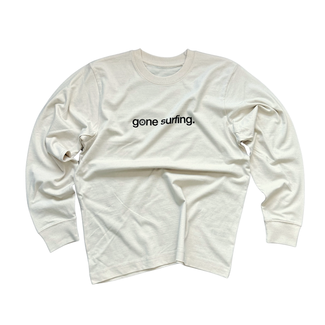 longsleeve, gone surfing, raw white.