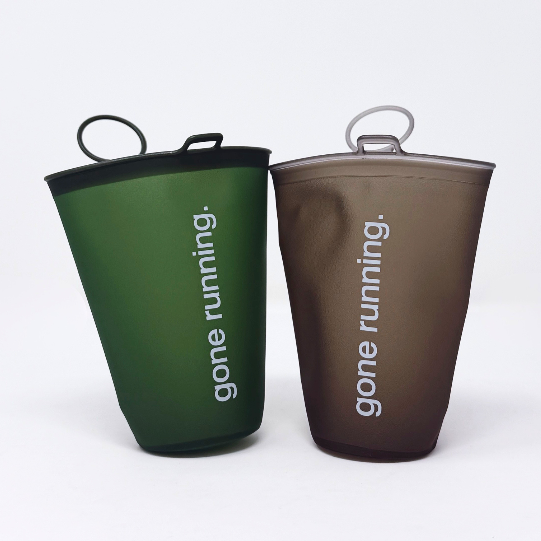 flask, gone running, green.
