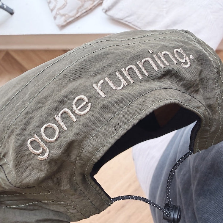 technical adjustable race cap, gone running, dark olive.